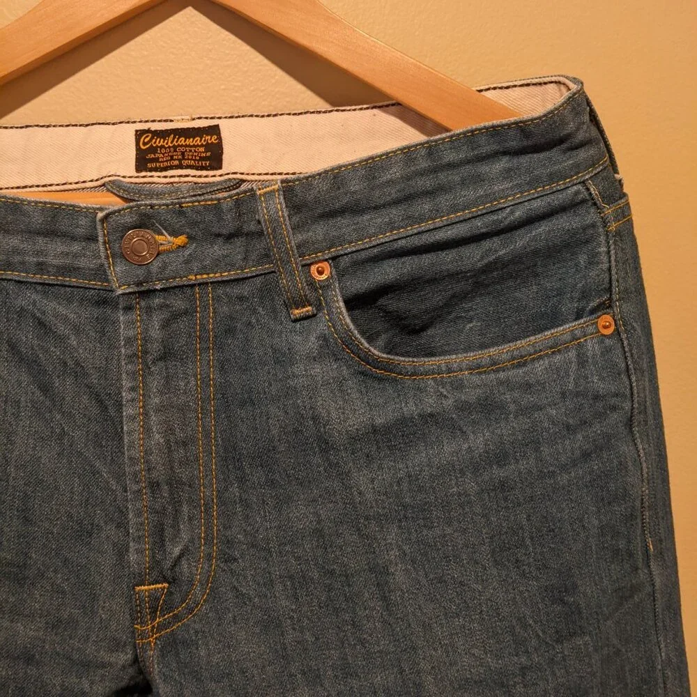 Civilianaire Gold Japanese Selvedge Denim Slim Jeans Size 32 Blue Dark Wash - Picture 6 of 14